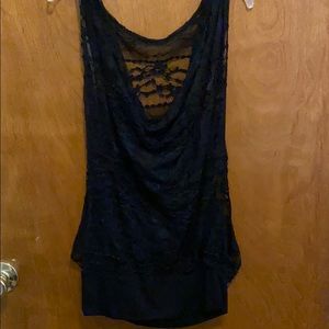 Black lace detailed sheer blouse
